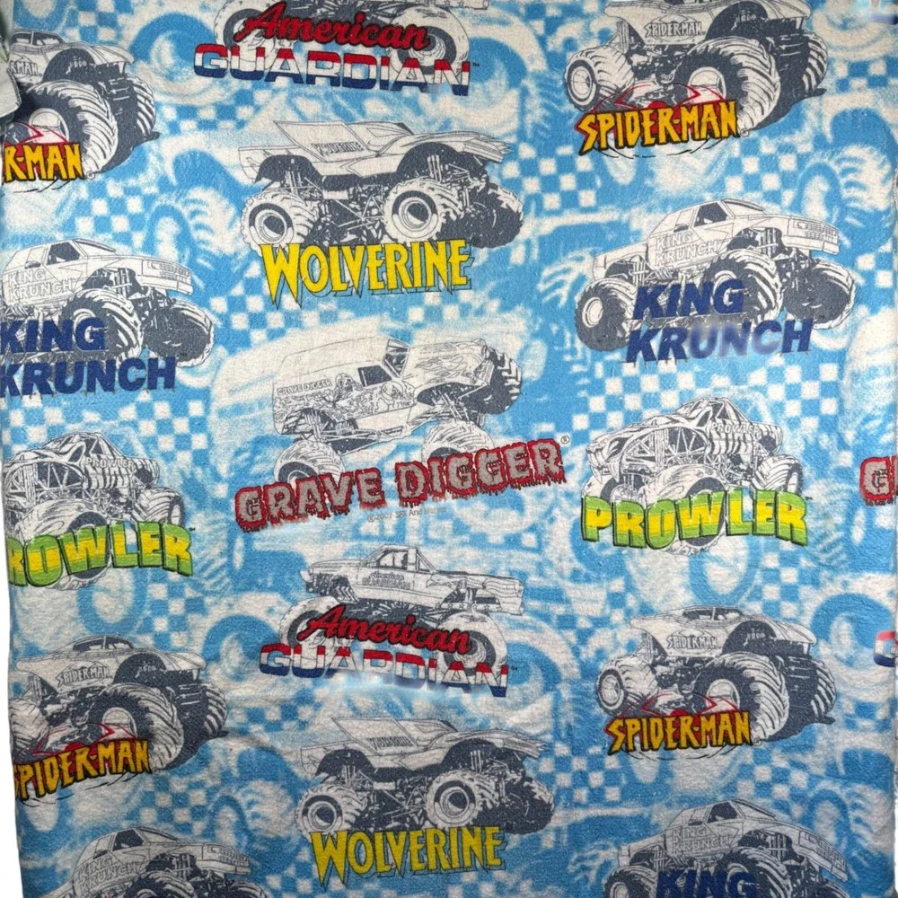 2001 Marvel SFX Monster Jam Truck Blanket 68x84 Spiderman Wolverine Vintage Rare
